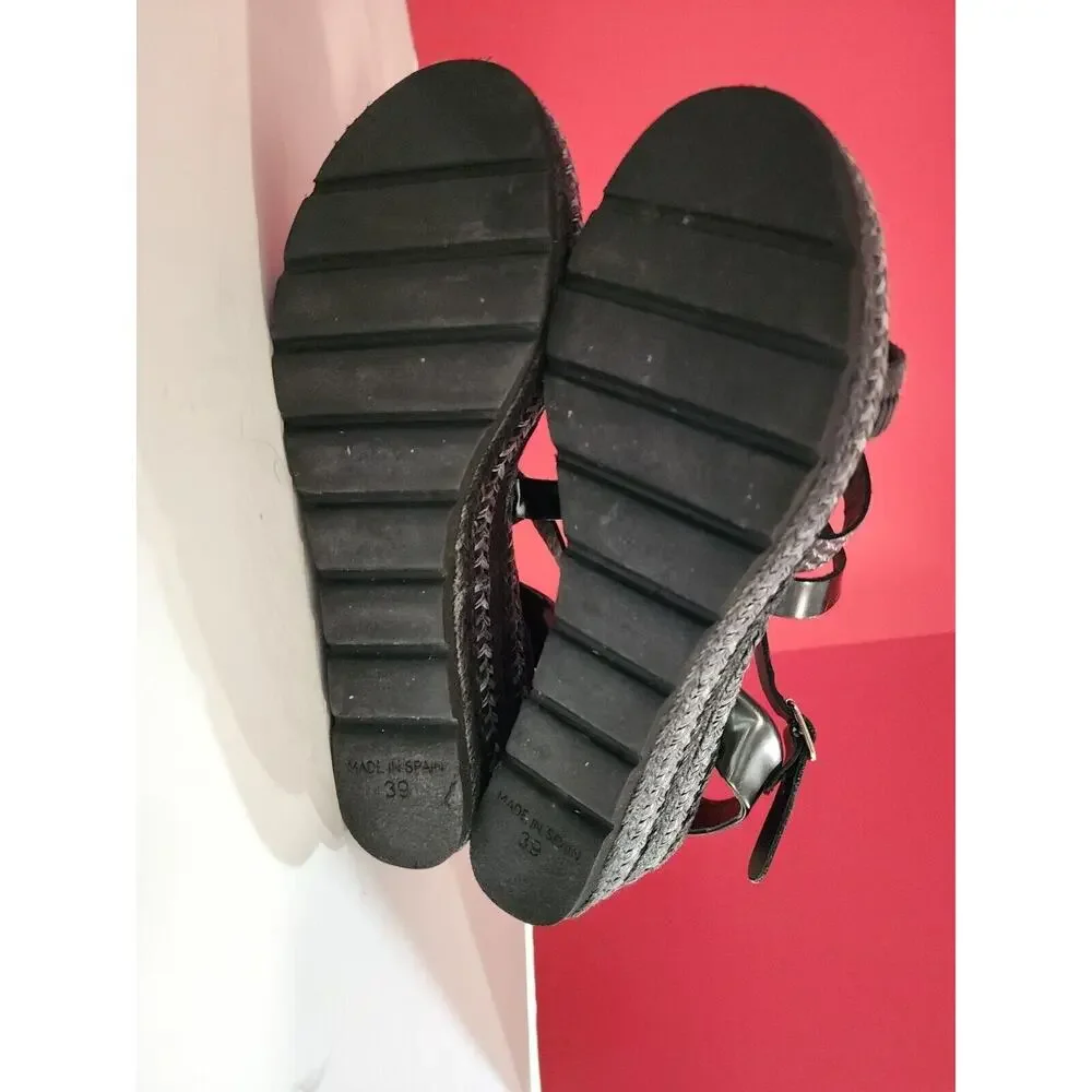 KANNA Espadrilles Womens Sandals Shoes Size 9 EUR 39 Black Strappy platform